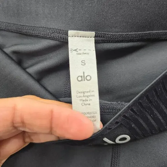 alo YOGA AIRLIFT HIGH-WAIST BLACK LEGGINGS VELVET STRIPE, SIZE S - Picture 3 of 6